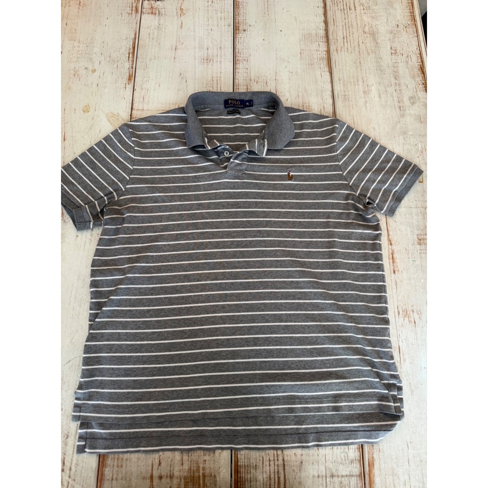 Polo Ralph Lauren Mens XL Pima Soft Touch Striped Polo Shirt Grey White Cotton